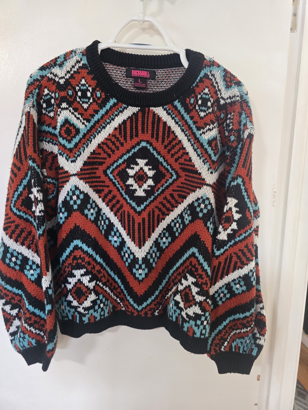 Rock & Roll Denim Women's Large Southwestern Aztec Knit Sweater Western Pullover